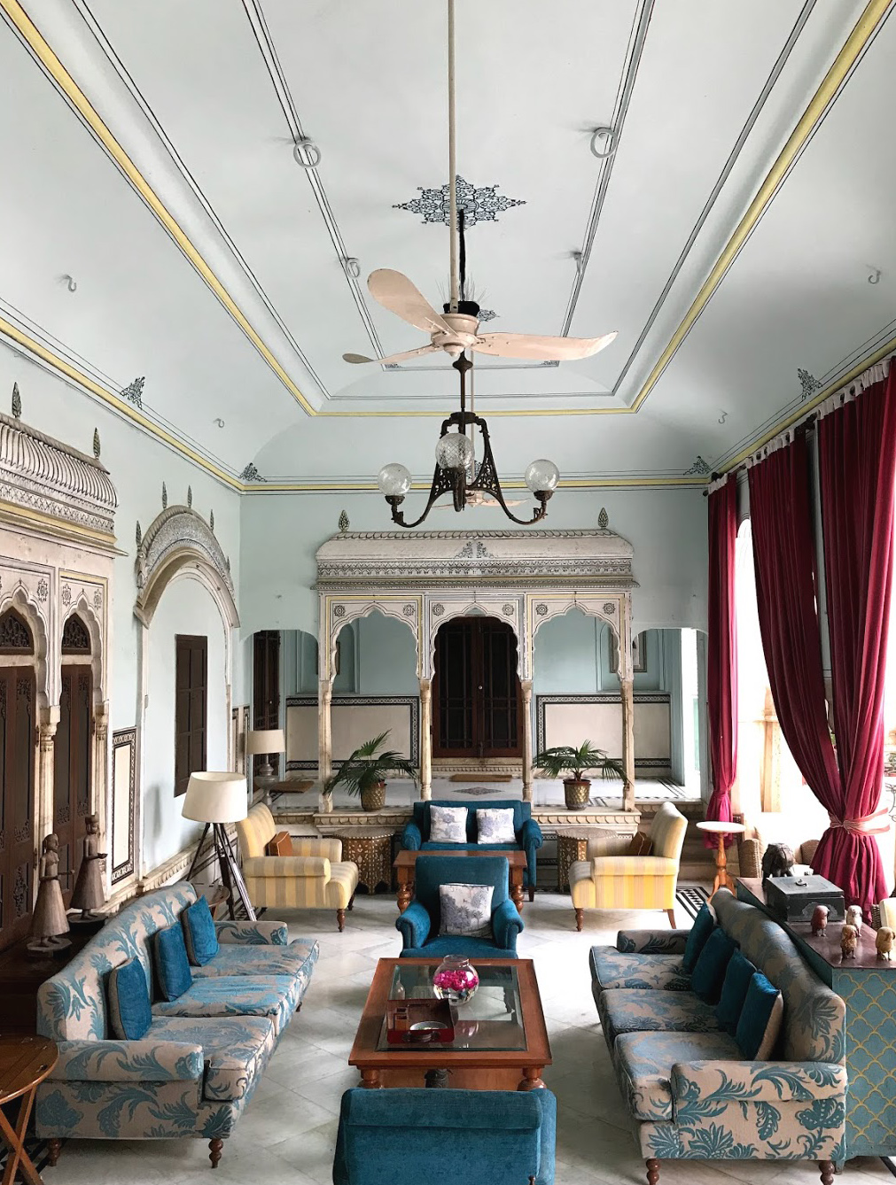 natural, interior design, india, vernacular, haveli, shivani dogra, blue walls 